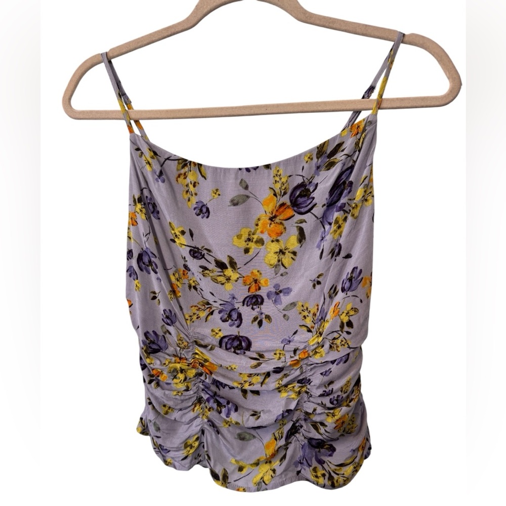 Astr Lavender Cami Tank Floral Print Adjustable Straps Size XS Ruched Detail